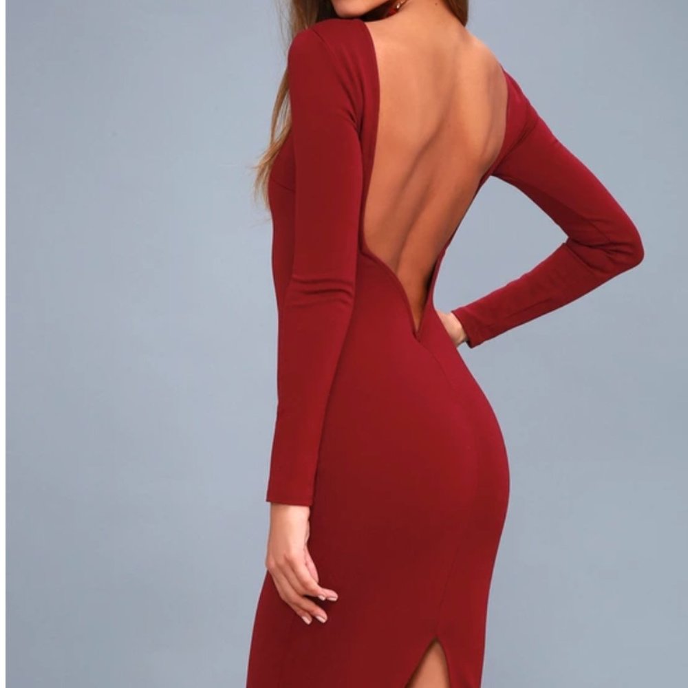 Va Va Voom Wine Red Backless Midi Dress